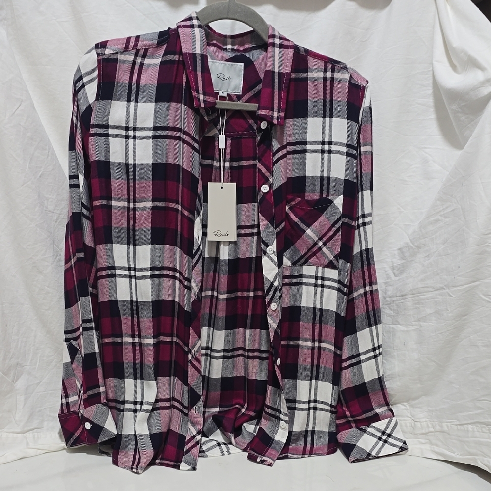 Rails Women's Plaid Button Down Shirt - Burgundy, White, Black Size M - NWT